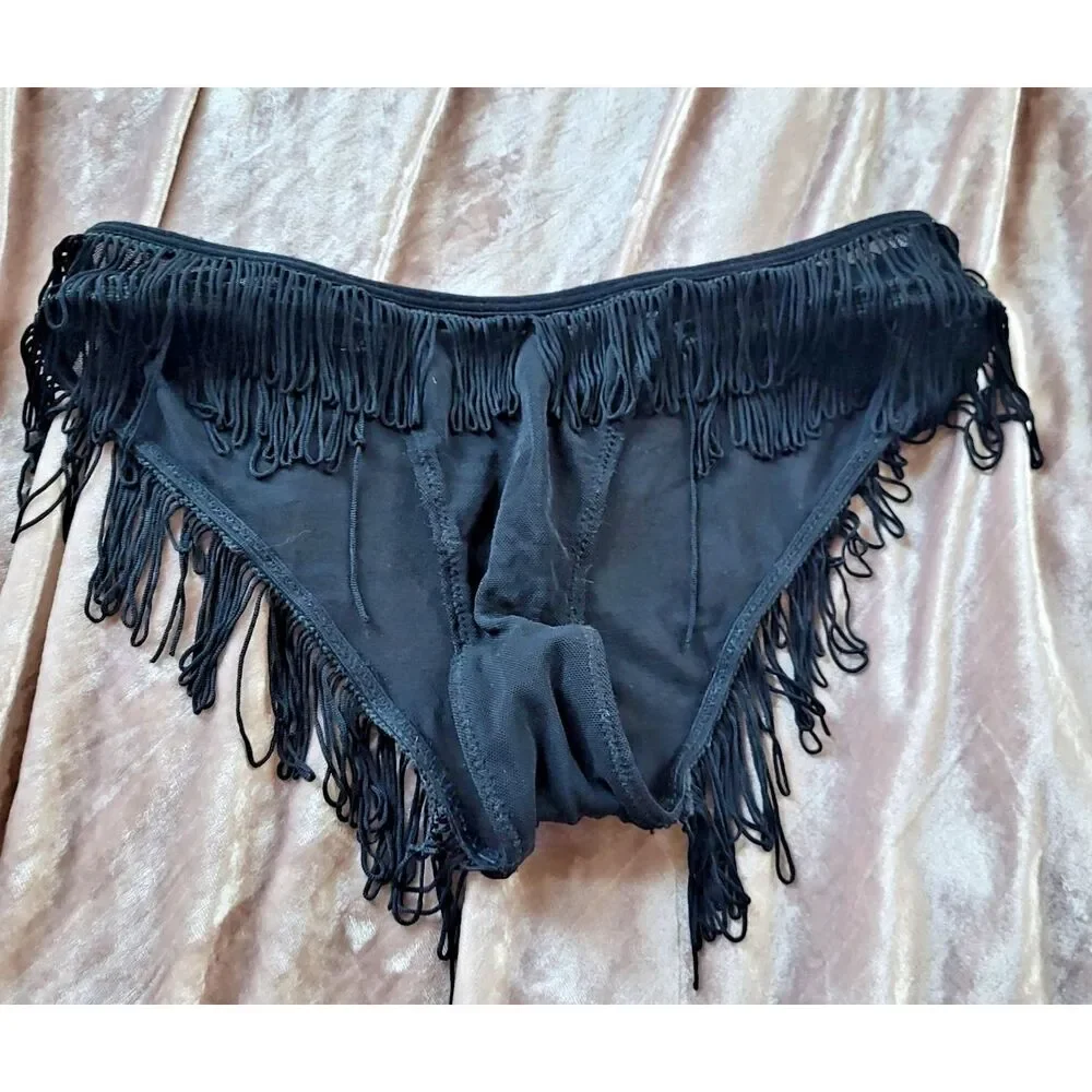 Vintage Show Girl Rene Rofe Lingerie Size S Fringed Hotpants - Picture 1 of 7